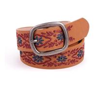 AGUTALITHIC Hecho A Mano Cinturones Étnicos Bordados para Mujeres Moda Occidental Boho Cinturón De Cuero con Patrón Floral para Vestido Vaquero(105cm/waist:34"~36", Brown)