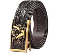 AGUTALITHIC Hombre Cinturón Western Flor En Relieve Cinturones De Trinquete Correa De Cuero Con Hebilla Deslizante Automática Estampado Grabado De V-Dragon(115cm/45, Brown-Gold)