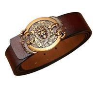AGUTALITHIC Hombre Mujer Cinturón Con Broche Vaquero/Vaquera Correa De Cuero Cinturones Hebilla Western Con Grabado Diseño De Cabeza Y Patas De León(125cm/49, Brown-Gold)