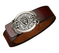 AGUTALITHIC Hombre Mujer Cinturón Con Broche Vaquero/Vaquera Correa De Cuero Cinturones Hebilla Western Con Grabado Diseño De Cabeza Y Patas De León(120cm/47, Brown-Silver)