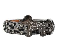 AGUTALITHIC Hombre Mujer Cinturón con Tachuelas & Estampado De Leopardo Cinturones con Hebilla De Perro con Pedrería para Pantalones Vaqueros Y Vestir(115cm/45, Gray)