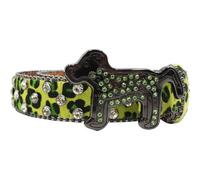 AGUTALITHIC Hombre Mujer Cinturón con Tachuelas & Estampado De Leopardo Cinturones con Hebilla De Perro con Pedrería para Pantalones Vaqueros Y Vestir(125cm/49, Green)