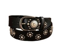 AGUTALITHIC Hombre Mujer Cinturón con Tachuelas Punk Rock Grabado Floral Y Remache Redondo En Forma Circular Cinturones con Hebilla De Pasador(120cm/47, Black)