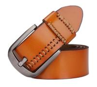 AGUTALITHIC Hombre Mujer Vintage Costuras De Cuero Cinturón Para Uso Diario, 3.8cm De Ancho Cinturones Hecha a Mano Con Hebilla De Pasador(115cm/45, Brown)