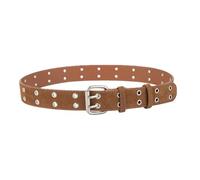 AGUTALITHIC Mujer Cinturón con Ojales De 2 Agujeros Resistente Cinturones con Costuras Cuero Ante Hebilla Plateada De Doble Punta(110cm/43, Caramel)