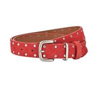 AGUTALITHIC Mujer Cinturón De Piel Nobuk Remaches Redondos Cinturones Con Tachuelas Hebilla De Púas 2,8cm De Ancho Correa Para Vaqueros, Pantalones Y Vestidos(105cm/41, Red)