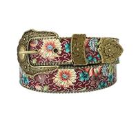 AGUTALITHIC Mujer Hombre Cinturón Impreso Patrón Floral Cinturones De Cuero con Tachuelas con Latón Macizo Grabado Hebilla Occidental(120cm/47, Flower)