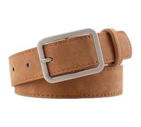 AGUTALITHIC Mujer Hombre Vintage Nubuck Costuras Cinturón De Piel Sintética Con Hebilla Cuadrada De Puntas 2,8cm De Ancho Fino Cinturones(115cm/45, Camel)