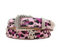 AGUTALITHIC Mujer Y Hombre Cinturón De Leopardo con Pedrería Cristales Brillantes Western Remaches Cruzados Cinturones De Piel Sintética con Tachuelas(125cm/49, D-Pink)