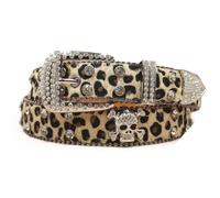 AGUTALITHIC Mujer Y Hombre Cinturón De Leopardo con Pedrería Cristales Brillantes Western Remaches Cruzados Cinturones De Piel Sintética con Tachuelas(105cm/41, D-Yellow)