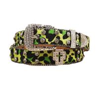 AGUTALITHIC Mujer Y Hombre Cinturón De Leopardo con Pedrería Cristales Brillantes Western Remaches Cruzados Cinturones De Piel Sintética con Tachuelas(125cm/49, C02-Green)