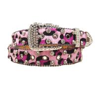 AGUTALITHIC Mujer Y Hombre Cinturón De Leopardo con Pedrería Cristales Brillantes Western Remaches Cruzados Cinturones De Piel Sintética con Tachuelas(115cm/45, E-Pink)