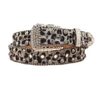 AGUTALITHIC Mujer Y Hombre Cinturón De Leopardo con Pedrería Cristales Brillantes Western Remaches Cruzados Cinturones De Piel Sintética con Tachuelas(125cm/49, E-Gray)