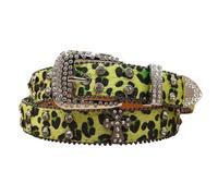 AGUTALITHIC Mujer Y Hombre Cinturón De Leopardo con Pedrería Cristales Brillantes Western Remaches Cruzados Cinturones De Piel Sintética con Tachuelas(125cm/49, B01-Green)