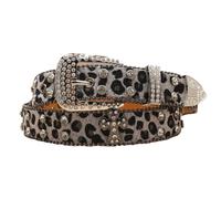 AGUTALITHIC Mujer Y Hombre Cinturón De Leopardo con Pedrería Cristales Brillantes Western Remaches Cruzados Cinturones De Piel Sintética con Tachuelas(115cm/45, B01-Gray)