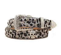 AGUTALITHIC Mujer Y Hombre Cinturón De Leopardo con Pedrería Cristales Brillantes Western Remaches Cruzados Cinturones De Piel Sintética con Tachuelas(115cm/45, D-Gray)