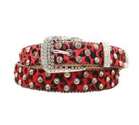 AGUTALITHIC Mujer Y Hombre Cinturón De Leopardo con Pedrería Cristales Brillantes Western Remaches Cruzados Cinturones De Piel Sintética con Tachuelas(105cm/41, F-Red)