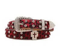 AGUTALITHIC Mujer Y Hombre Cinturón De Leopardo con Pedrería Cristales Brillantes Western Remaches Cruzados Cinturones De Piel Sintética con Tachuelas(125cm/49, C02-Red)