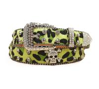 AGUTALITHIC Mujer Y Hombre Cinturón De Leopardo con Pedrería Cristales Brillantes Western Remaches Cruzados Cinturones De Piel Sintética con Tachuelas(125cm/49, D-Green)