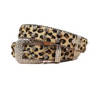 AGUTALITHIC Mujer Y Hombre Cinturón De Leopardo con Pedrería Cristales Brillantes Western Remaches Cruzados Cinturones De Piel Sintética con Tachuelas(105cm/41, A03-Yellow)