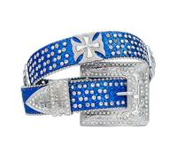 AGUTALITHIC Mujeres Hombres Cinturón con Broche Tachuelas De Diamantes De Imitación Cinturones Vaquero Vaquera Lentejuelas Brillantes Correa De Cuero(110cm/43, Blue Cross)