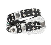 AGUTALITHIC Mujeres Hombres Cinturón con Broche Tachuelas De Diamantes De Imitación Cinturones Vaquero Vaquera Lentejuelas Brillantes Correa De Cuero(110cm/43, Black Square)