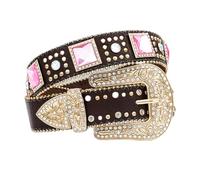 AGUTALITHIC Mujeres Hombres Cinturón con Broche Tachuelas De Diamantes De Imitación Cinturones Vaquero Vaquera Lentejuelas Brillantes Correa De Cuero(110cm/43, Brown Square)