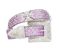 AGUTALITHIC Mujeres Hombres Cinturón con Broche Tachuelas De Diamantes De Imitación Cinturones Vaquero Vaquera Lentejuelas Brillantes Correa De Cuero(110cm/43, Purple Cross)