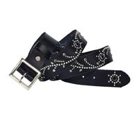 AGUTALITHIC Rhinestone Belt Round Studded Rivet in Flower Arrangement Punk Rock Casual Leather Strap with Prong Square Buckle(120cm/47, B)