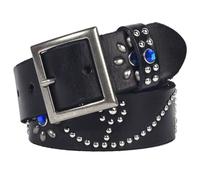 AGUTALITHIC Studded Belt Bright Rhinestones Metal Punk Rock Round Rivet in Flower Arrangement Cow Leather Strap for Women Men(125cm/49, Black)