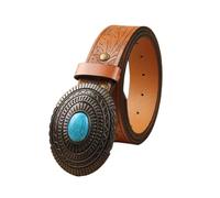 AGUTALITHIC Western Cowboy - Cinturones en relieve para hombres y mujeres, correa de cintura de cuero marrón con hebillas grandes grabadas de animales turquesa, f, 100cm/39"