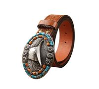 AGUTALITHIC Western Cowboy - Cinturones en relieve para hombres y mujeres, correa de cintura de cuero marrón con hebillas grandes grabadas de animales turquesa, M, 120cm/47"