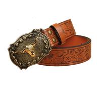 AGUTALITHIC Western Cowboy - Cinturones en relieve para hombres y mujeres, correa de cintura de cuero marrón con hebillas grandes grabadas de animales turquesa, B, 110cm/43"