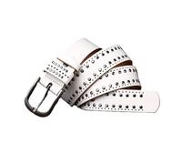 AGUTALITHIC Women Men Round Rivet Genuine Cowhide Studded Belts Punk Rock Hollow Leather Strap with Scratch Resistant Buckle(120cm/47, White)