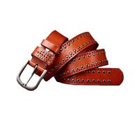 AGUTALITHIC Women Men Round Rivet Genuine Cowhide Studded Belts Punk Rock Hollow Leather Strap with Scratch Resistant Buckle(120cm/47, Brown)