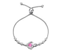 AGVANA Pulsera para Mujer Corazón, Plata de Ley 925 Chapado en Or Blanco de Amor Flor Rosa Pulsera Ajustable, La Piedra Nnatal de Octubre CREA Turmalina Joyería Regalo de para Mujeres, Esposa, Mamá