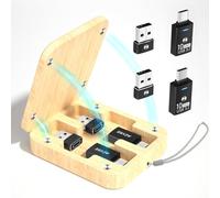 AGVEE Adaptador magnético bidireccional USB a USB-C con caja de almacenamiento de bambú sin esfuerzo, convertidor USB C tipo C de acceso rápido, organización de oficina, color negro