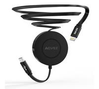 AGVEE Cable de carga fijo de 0.3 pies / 2 pies extendido USB-C a Lightning cable de carga rápida retráctil unidireccional de 27 W, tamaño de bolsillo para iPhone 14, 13, 12, 11 XS, organizador de