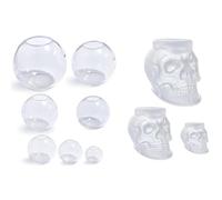 Agwuoetr 1 Juego de Molde de Resina de Calavera 3D Grande + Mediano + PequeñO + 1 Juego de Molde de Esfera de Silicona Transparente de 4/3/2,5/2/1,7/1,3/0,9 Pulgadas