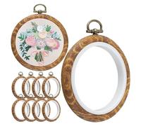 Agwuoetr 10 Aros de Bordado Redondos, Kits de Marcos de ExhibicióN de Bordado de Madera de ImitacióN de 3 Pulgadas, para Manualidades, Costura y Colgar