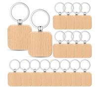 Agwuoetr 100 Piezas de Madera en de Madera una Granel Anillo de Etiqueta de Llave Grabado de Madera Sin Terminar para Manualidades de Regalo de Bricolaje (Cuadrado)
