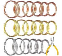 Agwuoetr 18 Rollos de 420 Pies en Total de Alambre de Cobre para FabricacióN de Joyas con Alicates de Punta Fina, Alambre para Abalorios de JoyeríA, 6 TamañOs, 3 Colores
