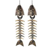 Agwuoetr 2 Campanillas Viento,Campanillas Viento Esqueleto,Campanillas Viento Hierro Fundido con Hueso Pescado,Campanillas Viento Metal Vintage Relajantes para Exteriores