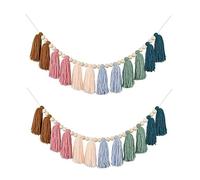 Agwuoetr 2 Guirnaldas de Borlas Bohemias ArcoíRis con Cuentas de Madera, Guirnalda Colorida para Colgar en la Pared, DecoracióN para Fiesta de Al