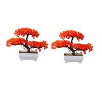 Agwuoetr 2 Piezas de BonsáI de Plantas Artificiales, Maceta de PláStico para áRbol PequeñO, Planta Falsa, Adornos en Maceta para la Mesa de la HabitacióN del Hogar, Rojo Noche