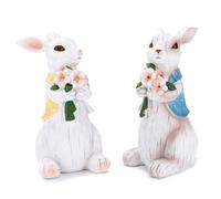 Agwuoetr 2 Piezas de Decoraciones de Conejitos de Pascua, Figuras de Conejitos de Resina, DecoracióN Conejitos, Estatuas Conejos Pareja Hechas una Mano para DecoracióN del Hogar