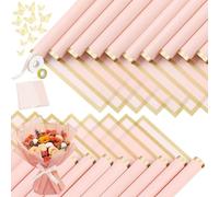 Agwuoetr 20 Hojas de Papel de Regalo de Flores con Borde Dorado, Papel de Embalaje para Ramo, Suministros de Ramo de Floristería para Boda (Rosa Rosa)