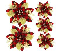 Agwuoetr 20PCS 14.5cm Flores Artificiales de Navidad con Purpurina DecoracióN de Feliz ÁRbol de Navidad Adornos de Feliz AñO Navidad,F
