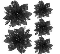 Agwuoetr 20PCS 14.5cm Flores Artificiales de Navidad con Purpurina DecoracióN de Feliz ÁRbol de Navidad Adornos de Feliz AñO Navidad,C