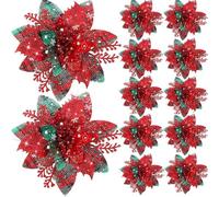 Agwuoetr 20PCS 14.5cm Flores Artificiales de Navidad con Purpurina DecoracióN de Feliz ÁRbol de Navidad Adornos de Feliz AñO Navidad,E